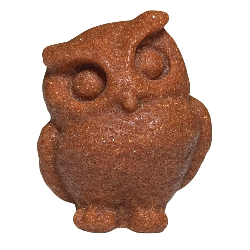 Mini Goldstone Owl Figurine Hand Carved Sparkly Brown Crystal Stone Animal Decor